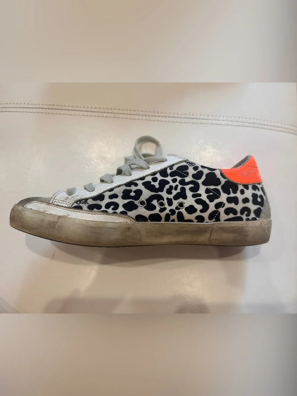 Golden Goose Superstar Sneakers Leopard Print canvas with Yellow Neon Star